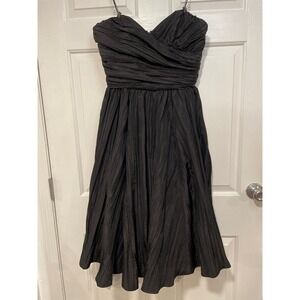VTG 90s‎ Strapless Party Dress Ruched Black M 10 LBD Sweetheart Flowy Full Chic